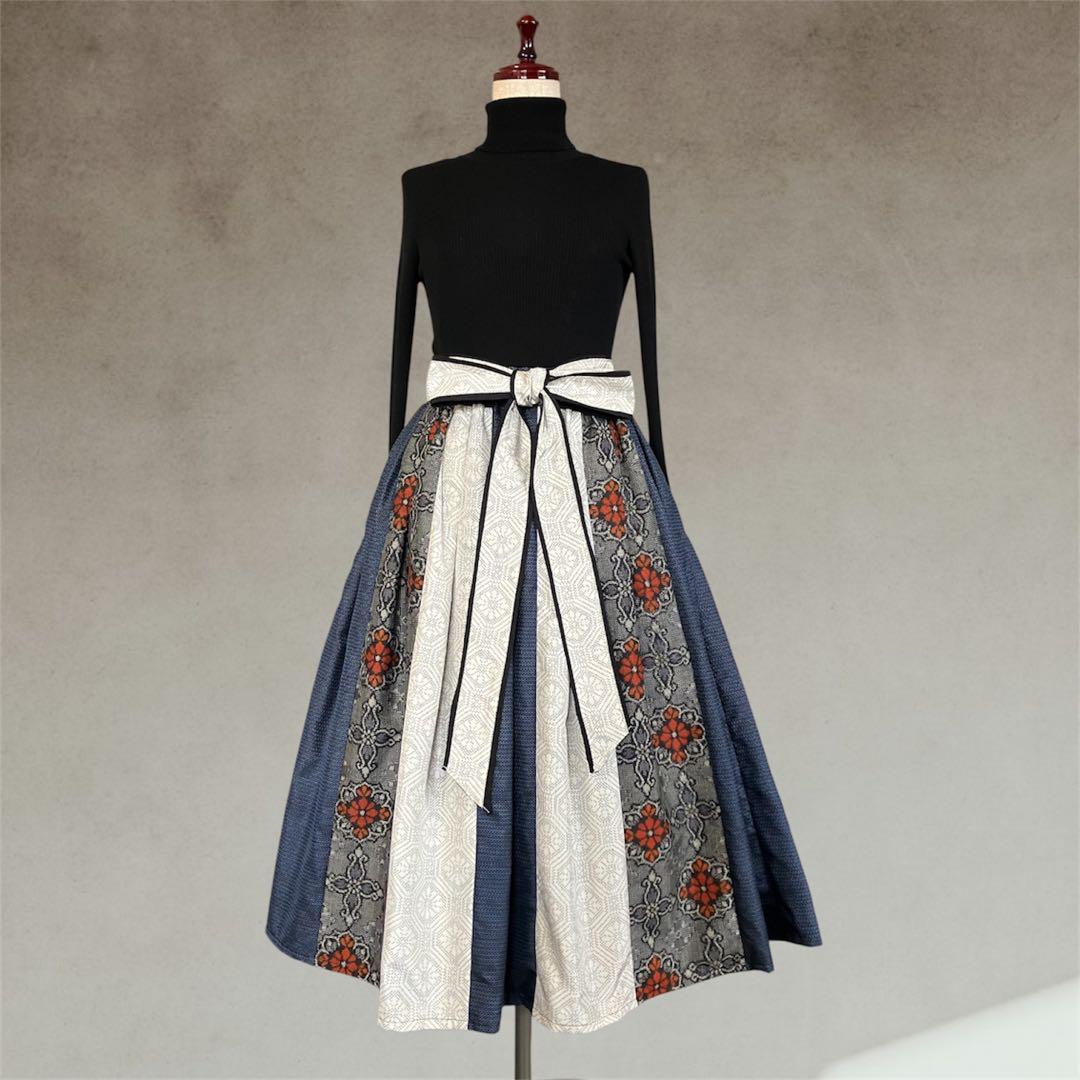 再販❇︎ぽんぽん様専用】大島紬14枚ギャザーたっぷり スカート 裏地