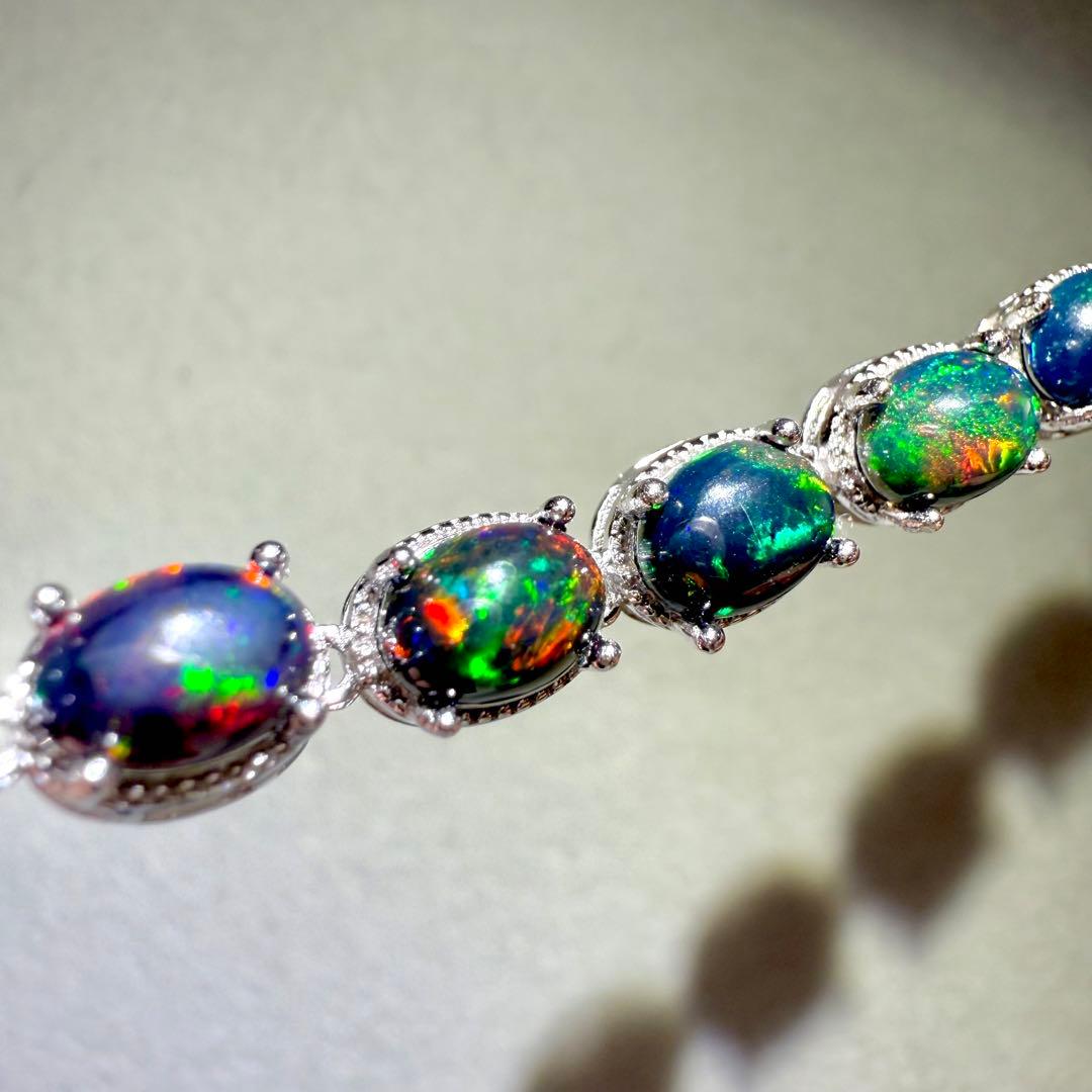 SV925 ブラックオパール オーバル ブレスレット 7×5㎜ 19㎝ A