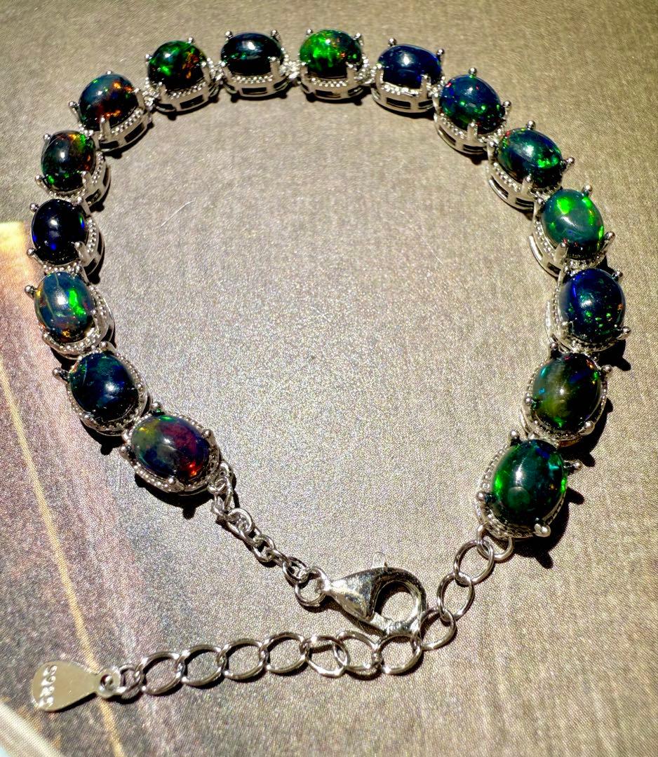 SV925 ブラックオパール オーバル ブレスレット 7×5㎜ 19㎝ A