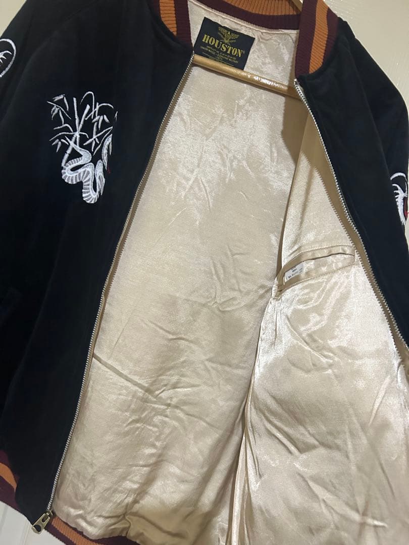 ヒューストン HOUSTON スカル ドクロ スカジャン 黒 Lサイズ 別珍の