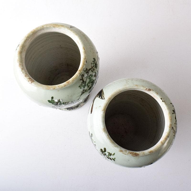 瀬戸焼 古瀬戸 青磁色絵花鳥文瓶 一対 J R8751H - メルカリ