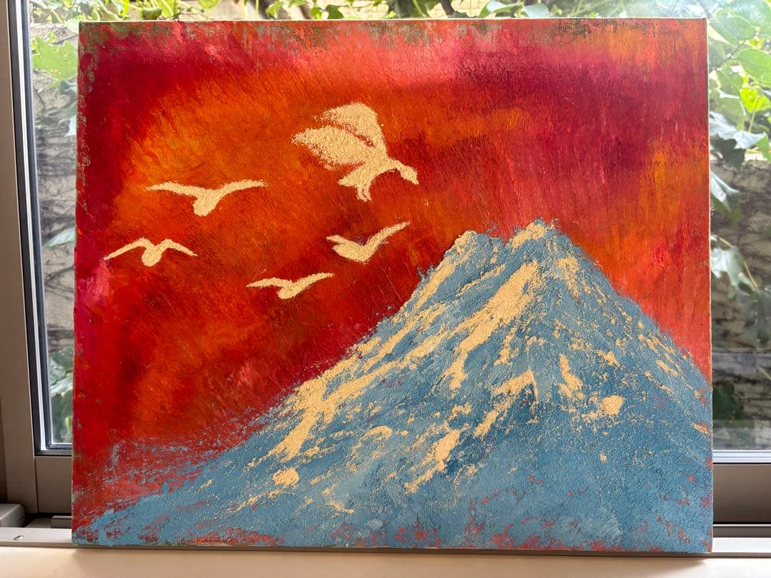 水彩画 風景画 額装済み(故郷) 手書き油絵 山小屋に続く道 絵画 額付き