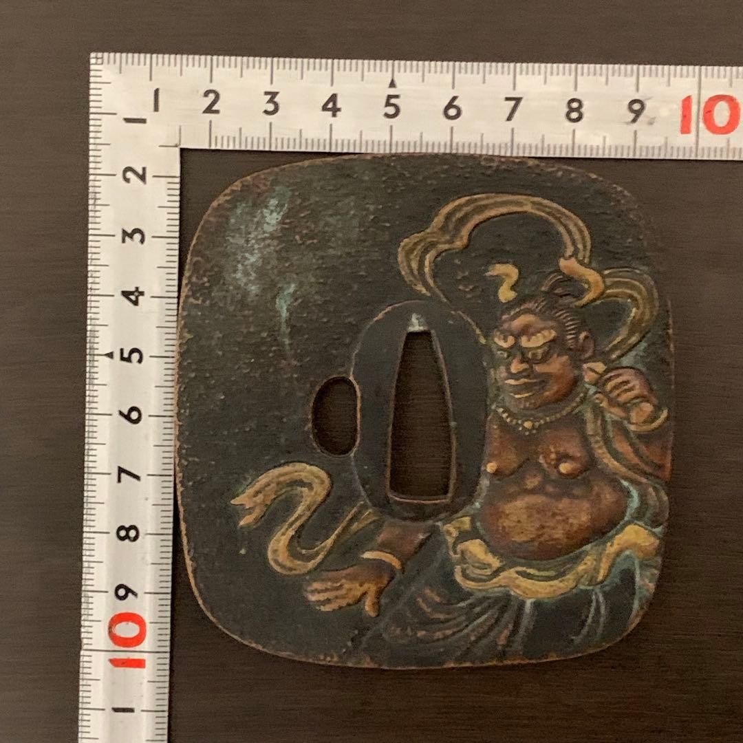 《アンティーク・希少レア》《送料無料》⭐︎金剛力士仁王像文四角 銅鍔　木箱付き♪⭐︎