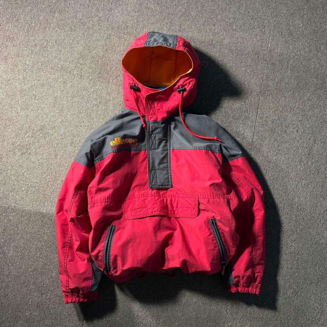 90s ellesse アノラックナイロンパーカー ドローコード フード スキー