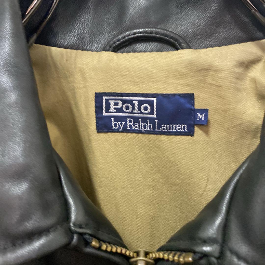 90's ラルフローレン レザージャケット ワンポイント刺繍ロゴ