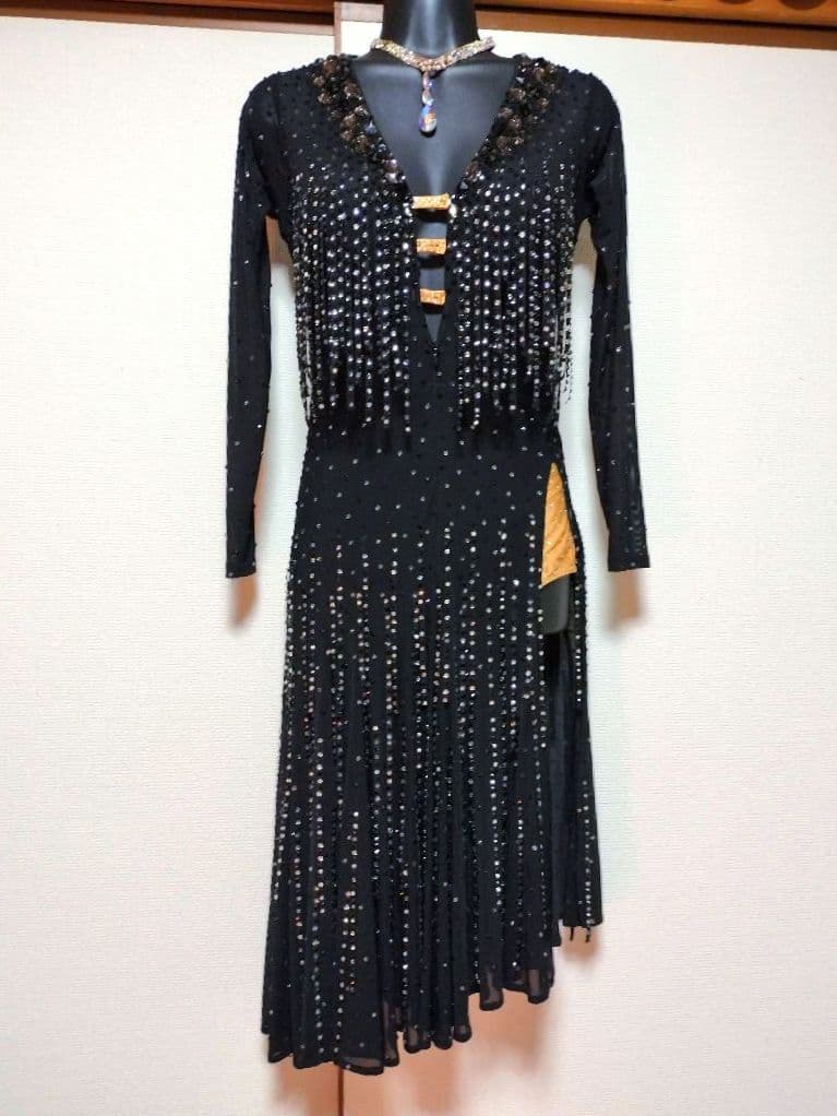 社交ダンス♡ラテンドレス 新入荷【La030】社交ダンスドレス 正装ラテン スパンブラック M | 社交