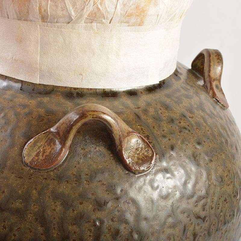 丹波焼 信水窯 飾壷 口覆・飾紐付 共箱 C 6592C