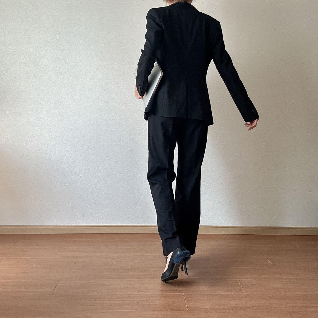 破格❤️美品❤️レディーススーツ❤️HILTON❤️ブラックストライプ❤️7号❤️パンツ