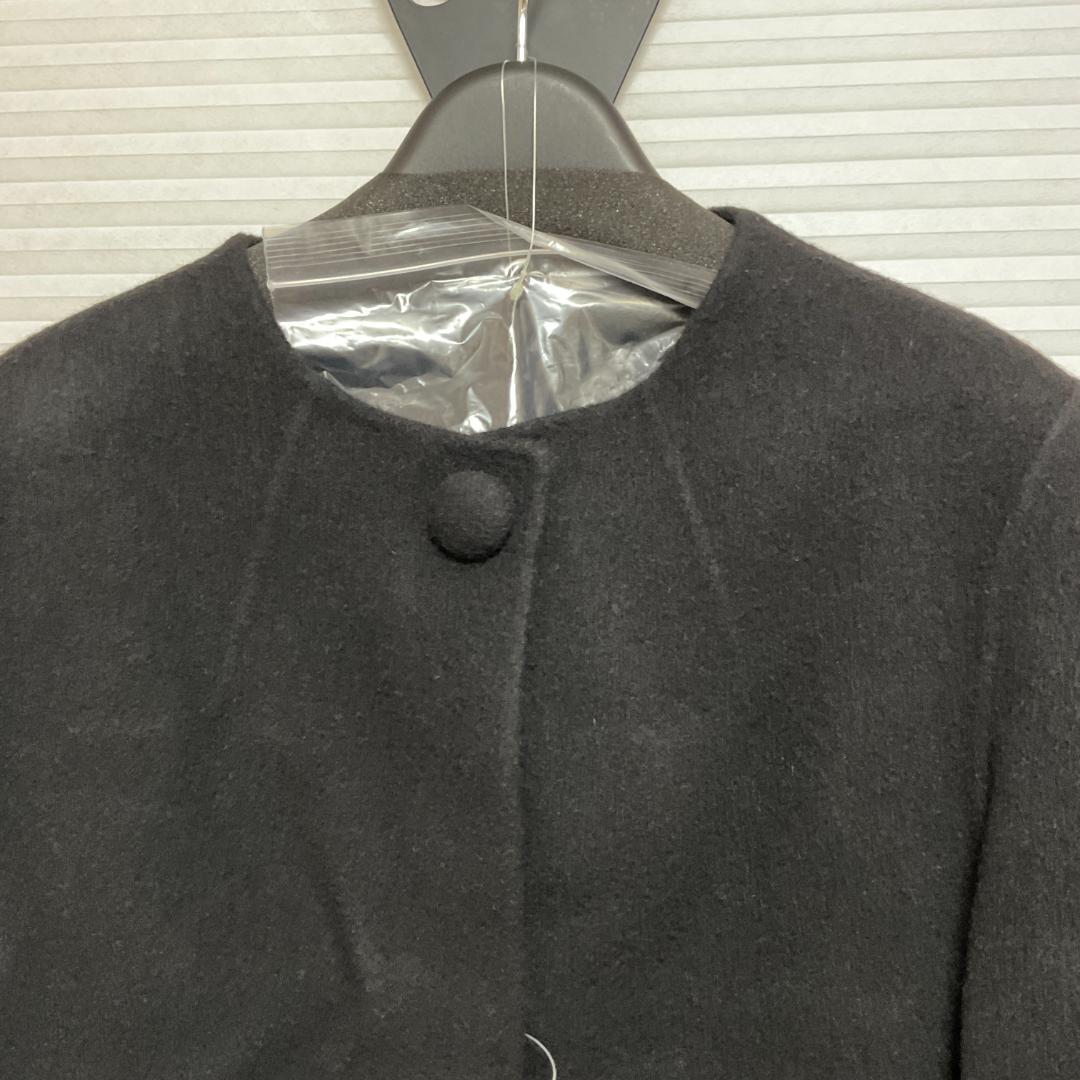 東京ソワール カシミヤ混 ロングコート ノーカラー 黒 ブラック S タグ