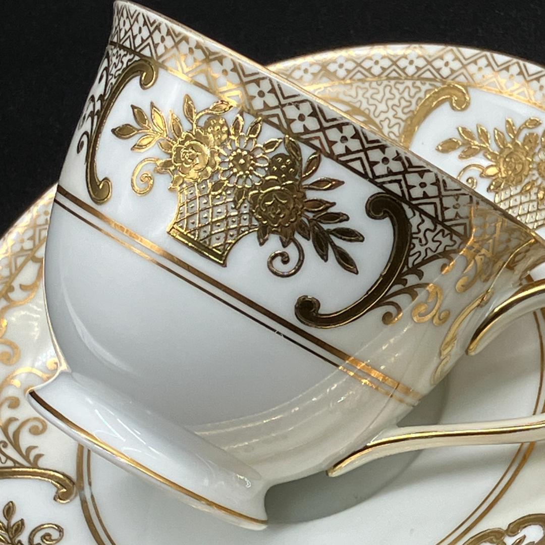 オールドノリタケ 金盛上花籠装飾図紋 キャビネットトリオ マルキ印