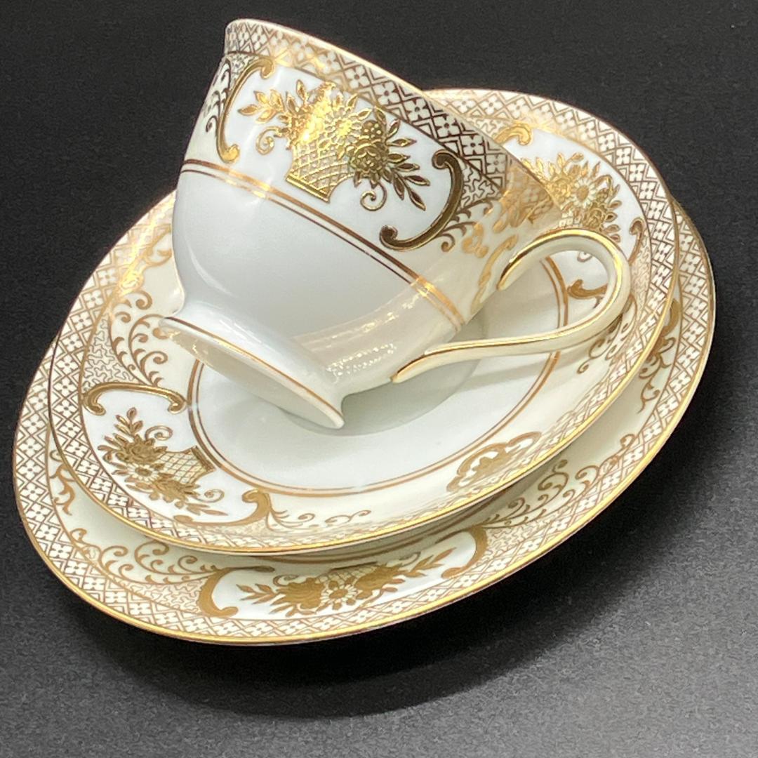 オールドノリタケ 金盛上花籠装飾図紋 キャビネットトリオ マルキ印