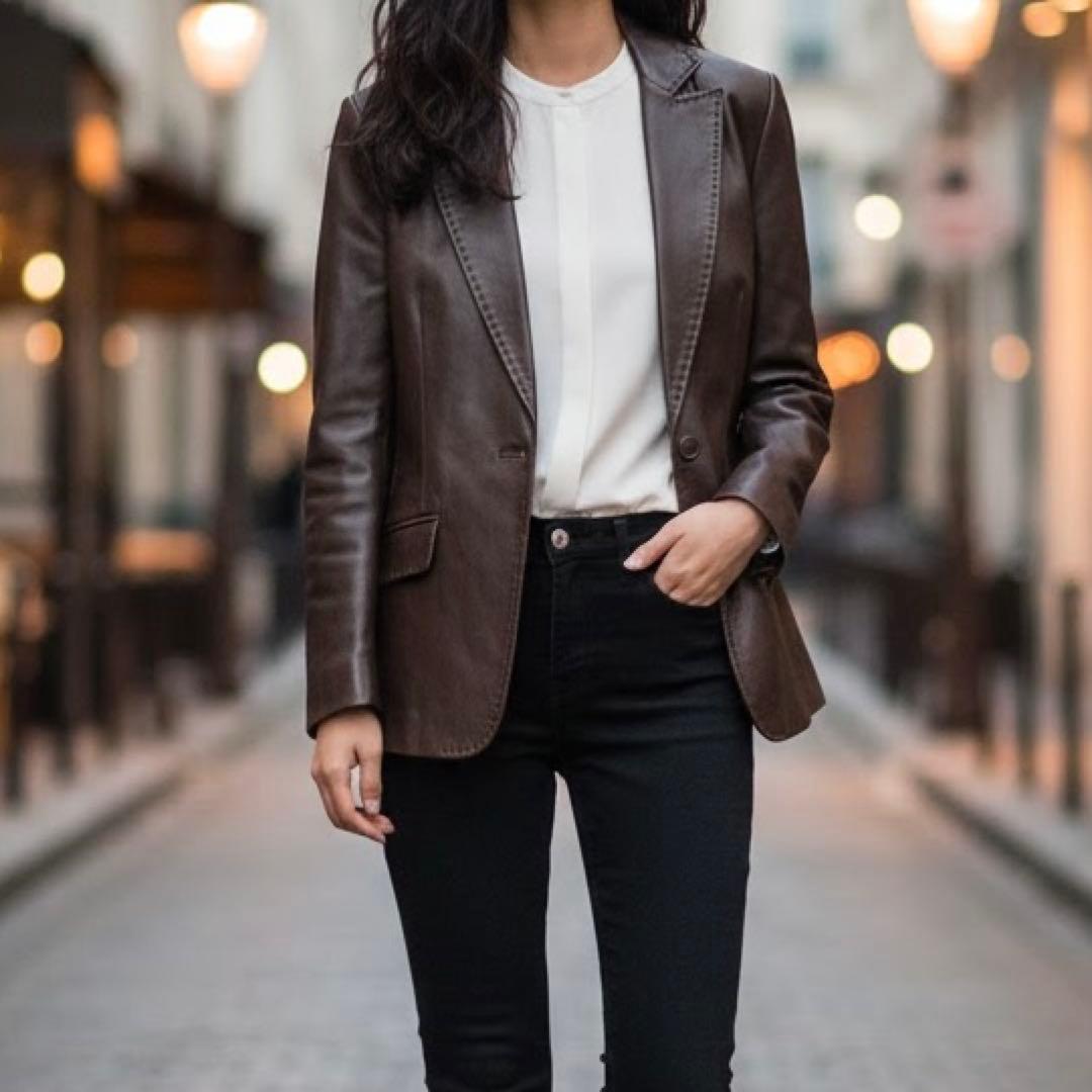 mujent 羊革 ラムレザー テーラードジャケット ダークブラウン L