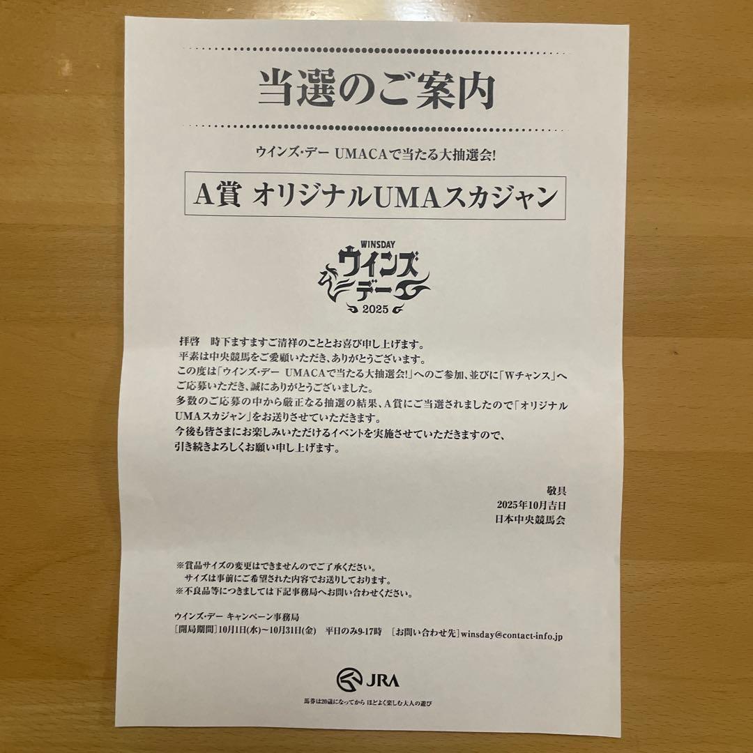 JRA 2025ウィンズ・デーオリジナルUMAスカジャン Lサイズ