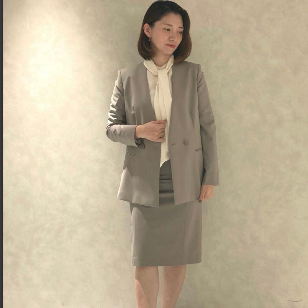 美品 Theory luxe スカートスーツセットアップ ノーカラー グレー