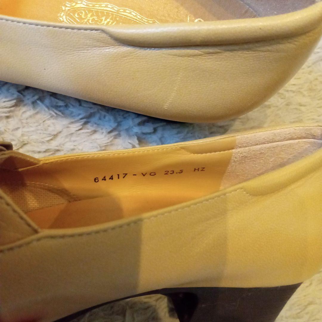 GINNZA yosinoya リボン付きベージュフラットパンプス 23.5cm