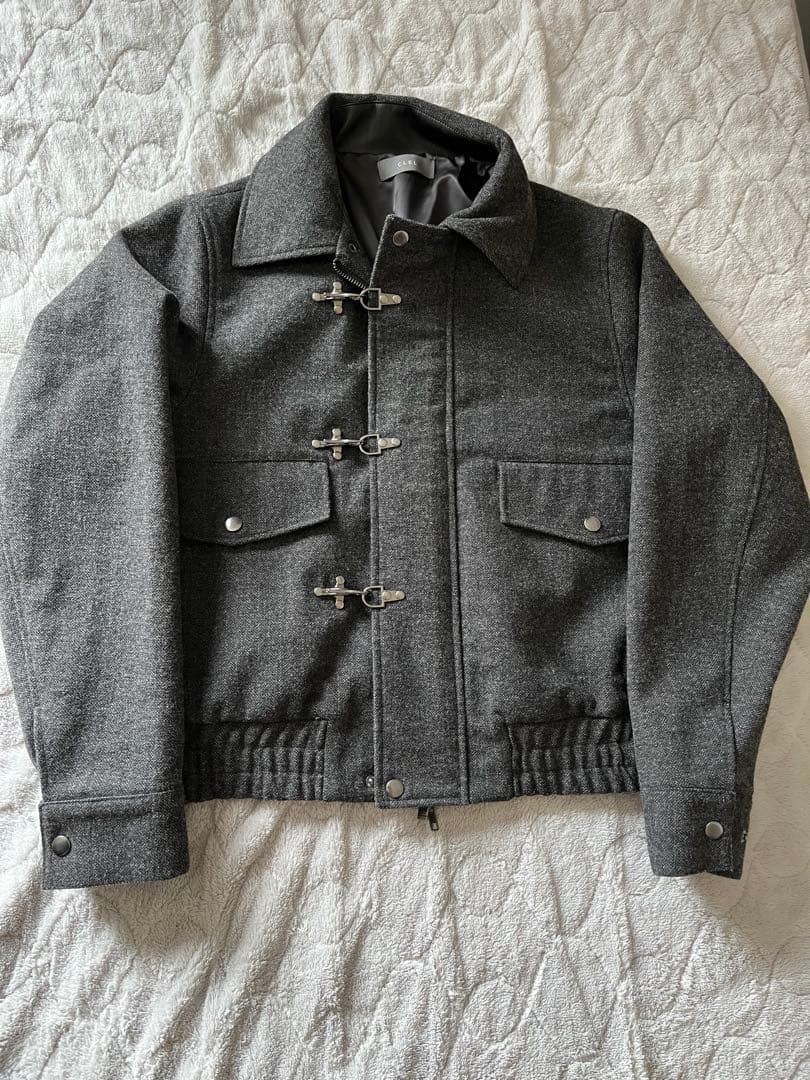 ウールブレンド ヘリンボーンツイードファイヤーマンブルゾン ブラック