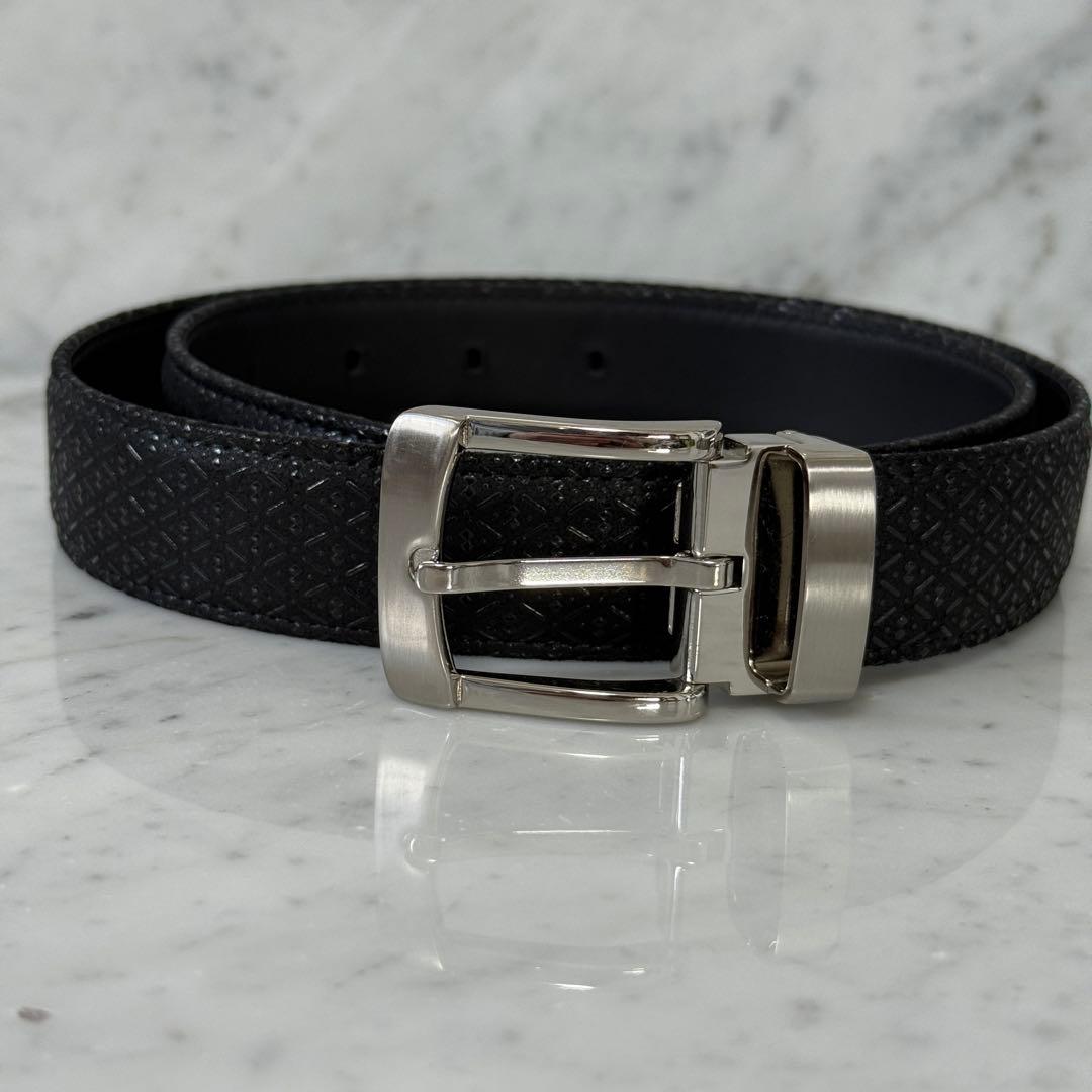 美品 印傳屋 インデンヤ ベルト 本革 レザー ブラック ドレスベルト 瓢箪 未使用】 印傳屋 インデンヤ ベルト ひょうたん 総柄 ブラック 鹿革