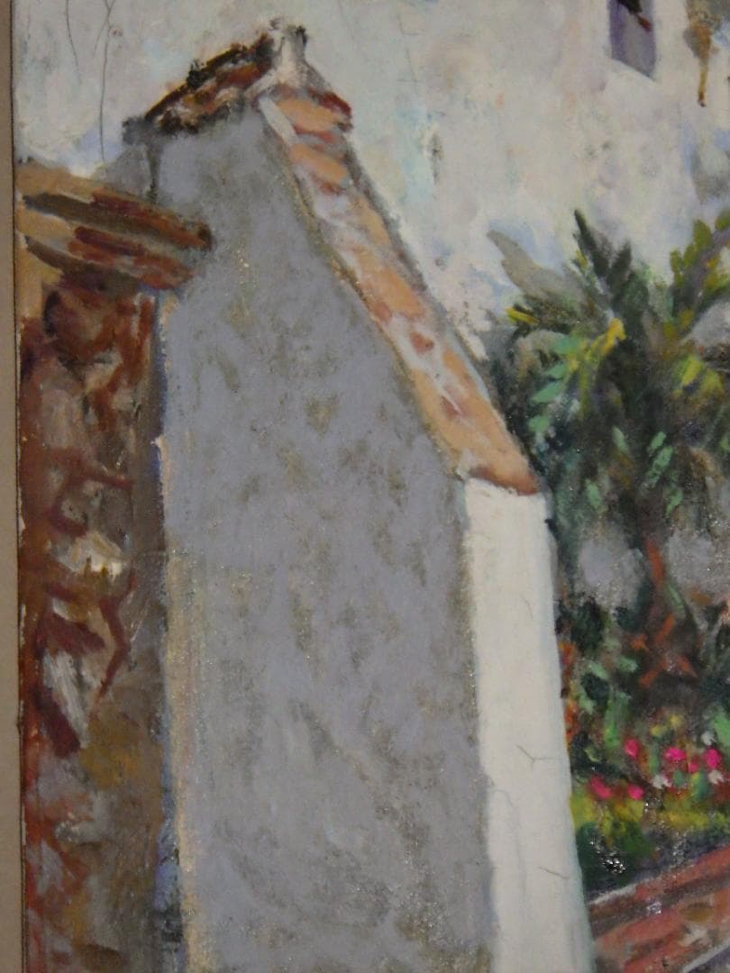 真作 春田美樹 油彩 闘牛場の内庭 ロンダ 肉筆 地図 木枠F6サイズ 一点