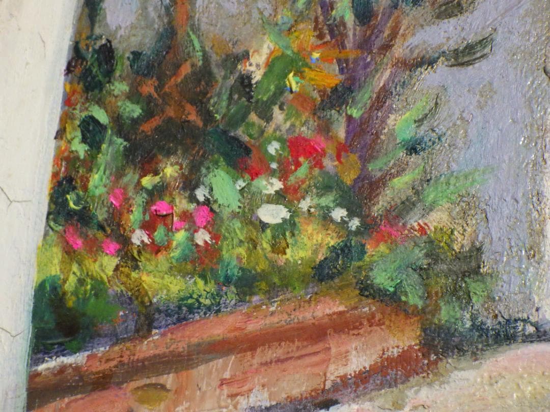 真作 春田美樹 油彩 闘牛場の内庭 ロンダ 肉筆 地図 木枠F6サイズ 一点