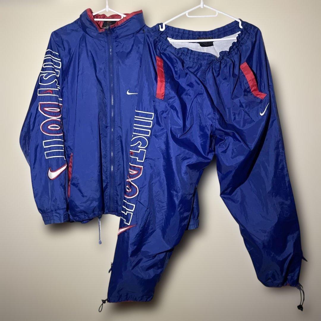 Nike ナイロン上下セット M 青 JUST DO IT ビンテージ　ナイキ Nike ナイロン上下セット M 青 JUST DO IT ビンテージ ナイキ