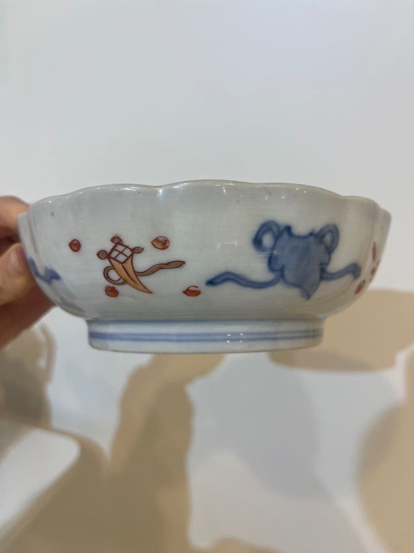 【手描き一点物】古伊万里 染錦 松竹梅 宝尽くし 15.5cm 4客 縁起物