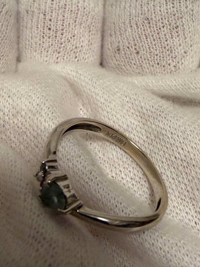 アクアマリン メレダイヤモンドリング K14 WG ホワイトゴールド 11号