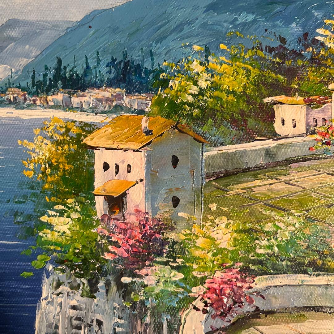 手書き油絵 地中海の風景 額付 絵画 インテリア 油彩画 - メルカリ