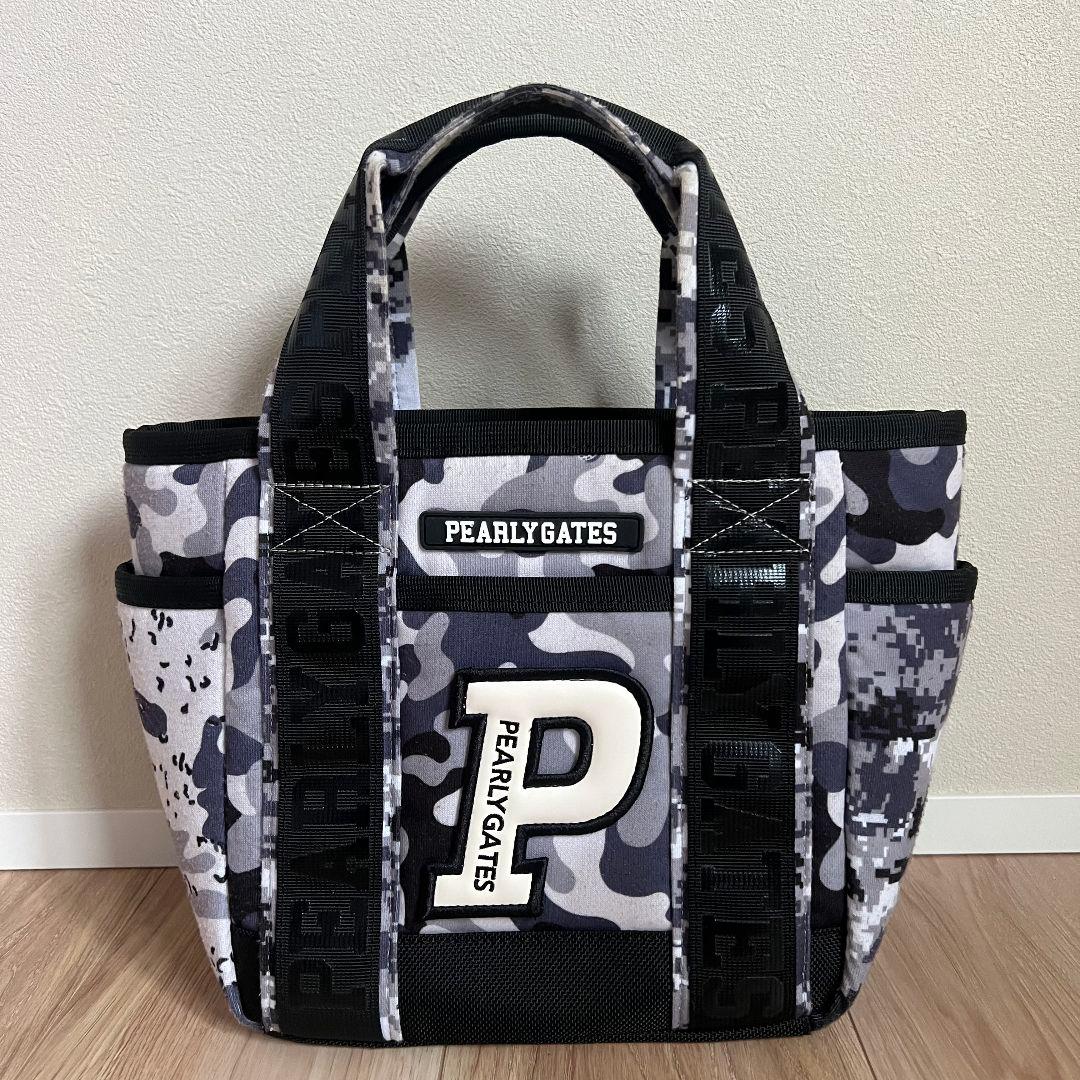 PEARLY GATES マルチチェック カモ柄カートバッグ　ゴルフ　カモフラ 美品】パーリーゲイツ カートバッグ グレー×白 迷彩 カモフラ ニコ