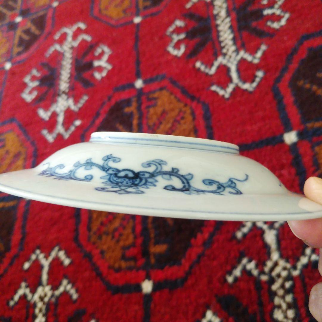 古伊万里 染付 蓮台梵字唐草文皿 大明成化年製 中国青花 古染付