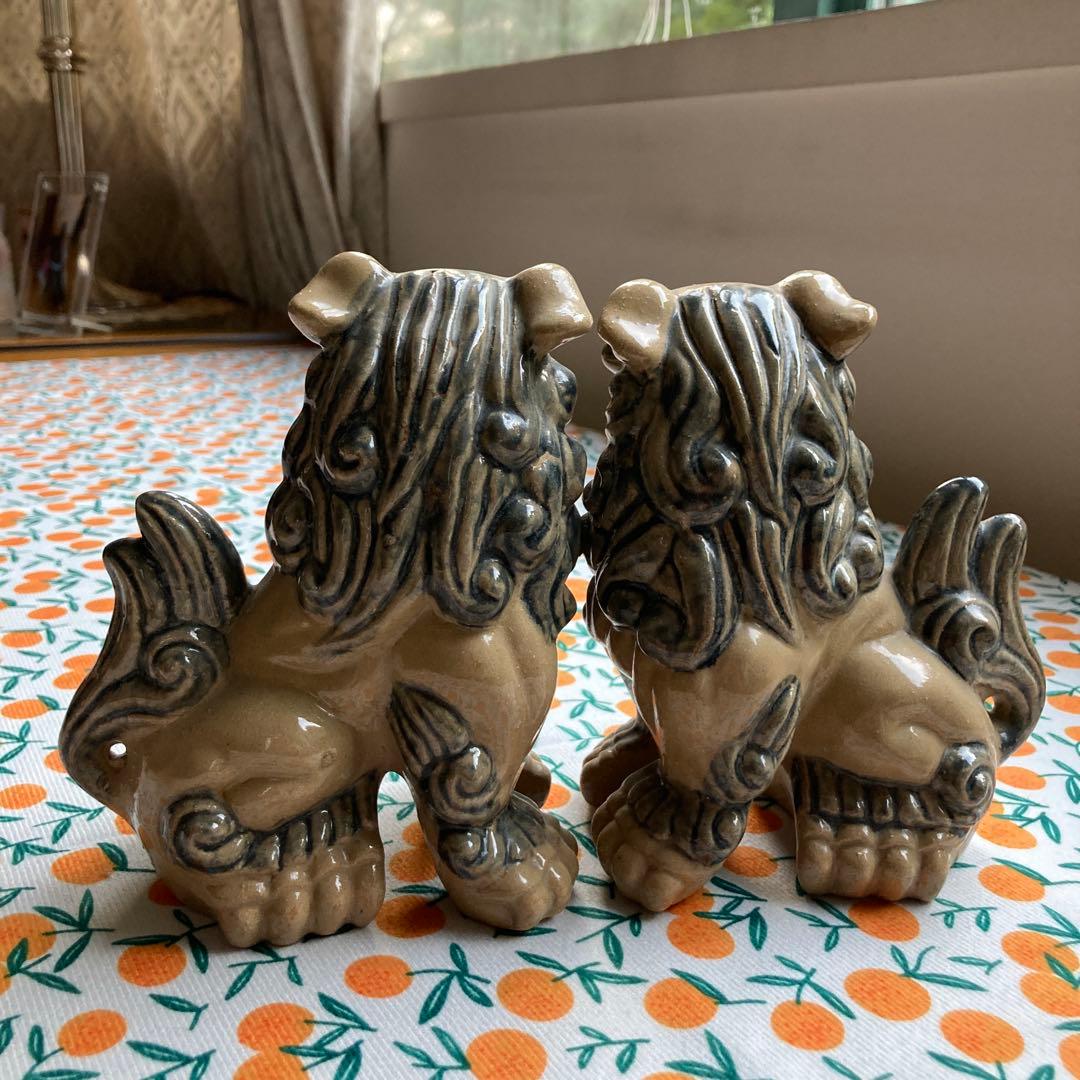 沖縄 シーサー陶器製 獅子像 2体セット - メルカリ