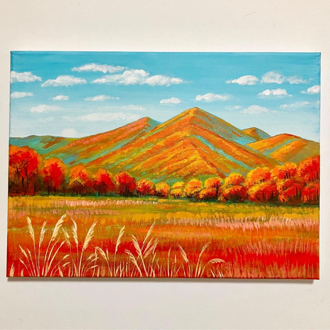 紅く染まる野山＊絵画 原画 風景画 秋 紅葉 ハイキング キレイ - メルカリ
