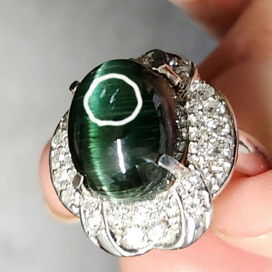 激レア‼️超大粒9ct超えくっきり猫目グリーントルマリンキャッツアイpt