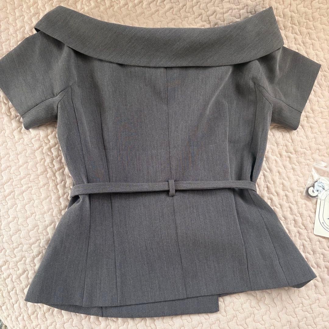 polaura ポローラオフショルカラーボタンダブルジャケットグレー