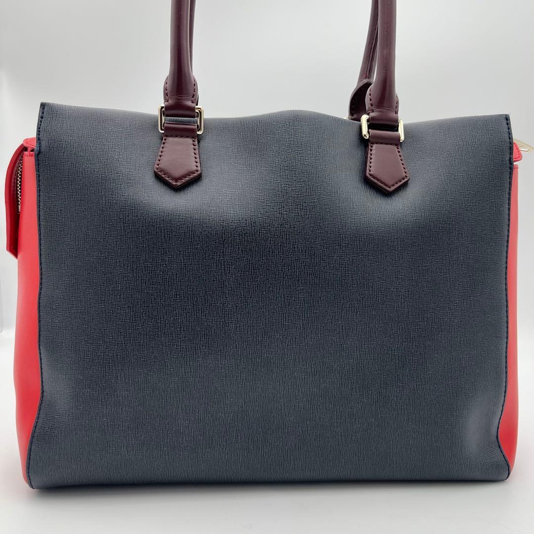 極美ポールスミス A4◎ カラーブロック トートバッグ レザー ネイビー