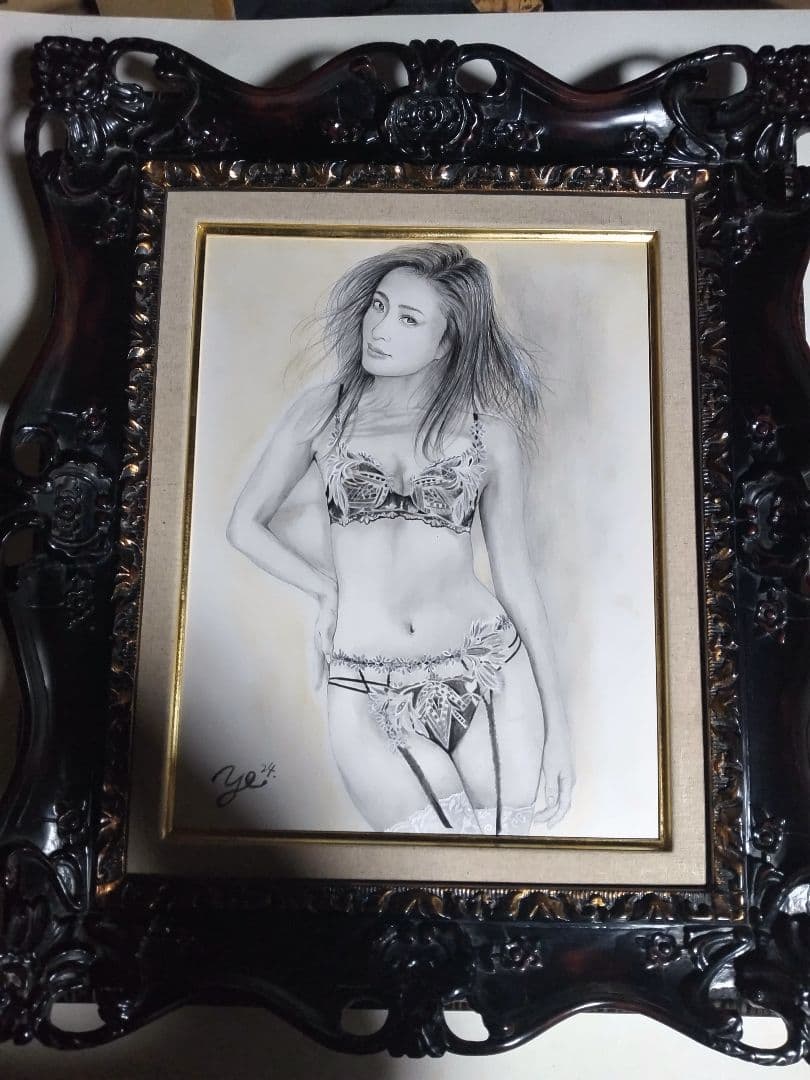 裸婦、美人画、絵画6FしなりW山本英二、肉筆、真作、高級額縁、高塚