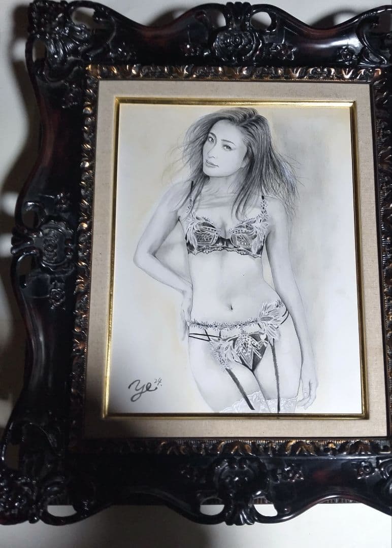 裸婦、美人画、絵画6FしなりW山本英二、肉筆、真作、高級額縁、高塚