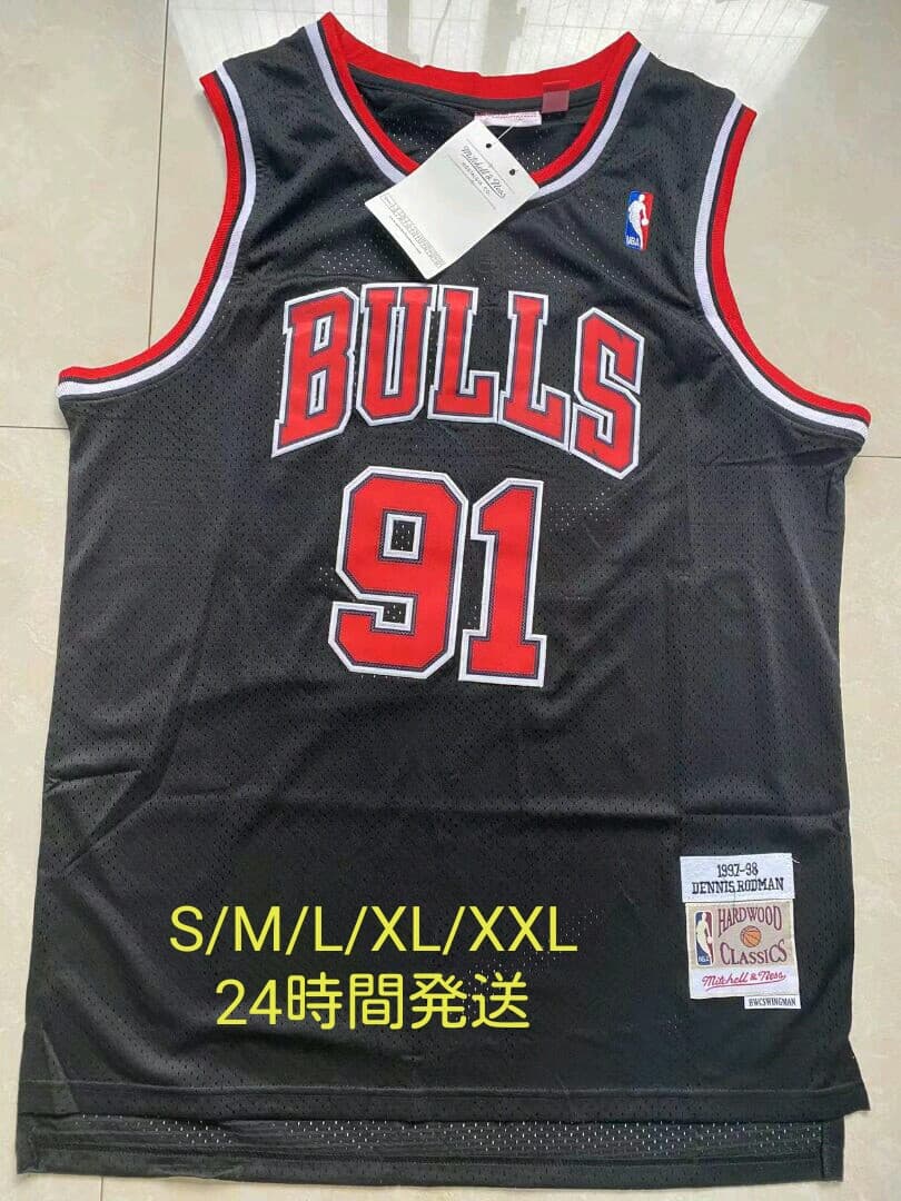 NBAシカゴ ブルズ デニス ロッドマン 91番 ユニフォーム 黒 L - メルカリ