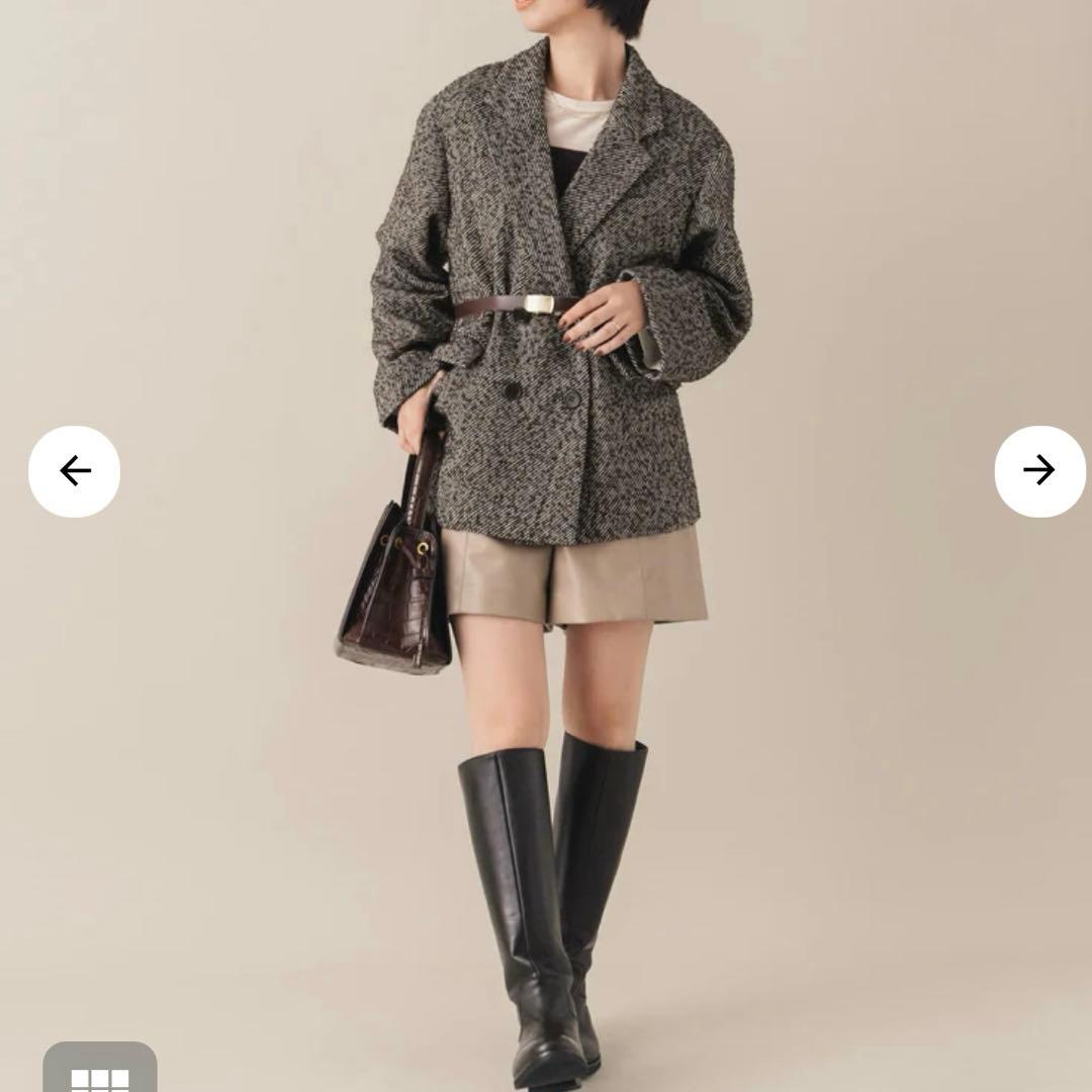 strata COHINA ネップツイードジャケットコート ブラウンミックス