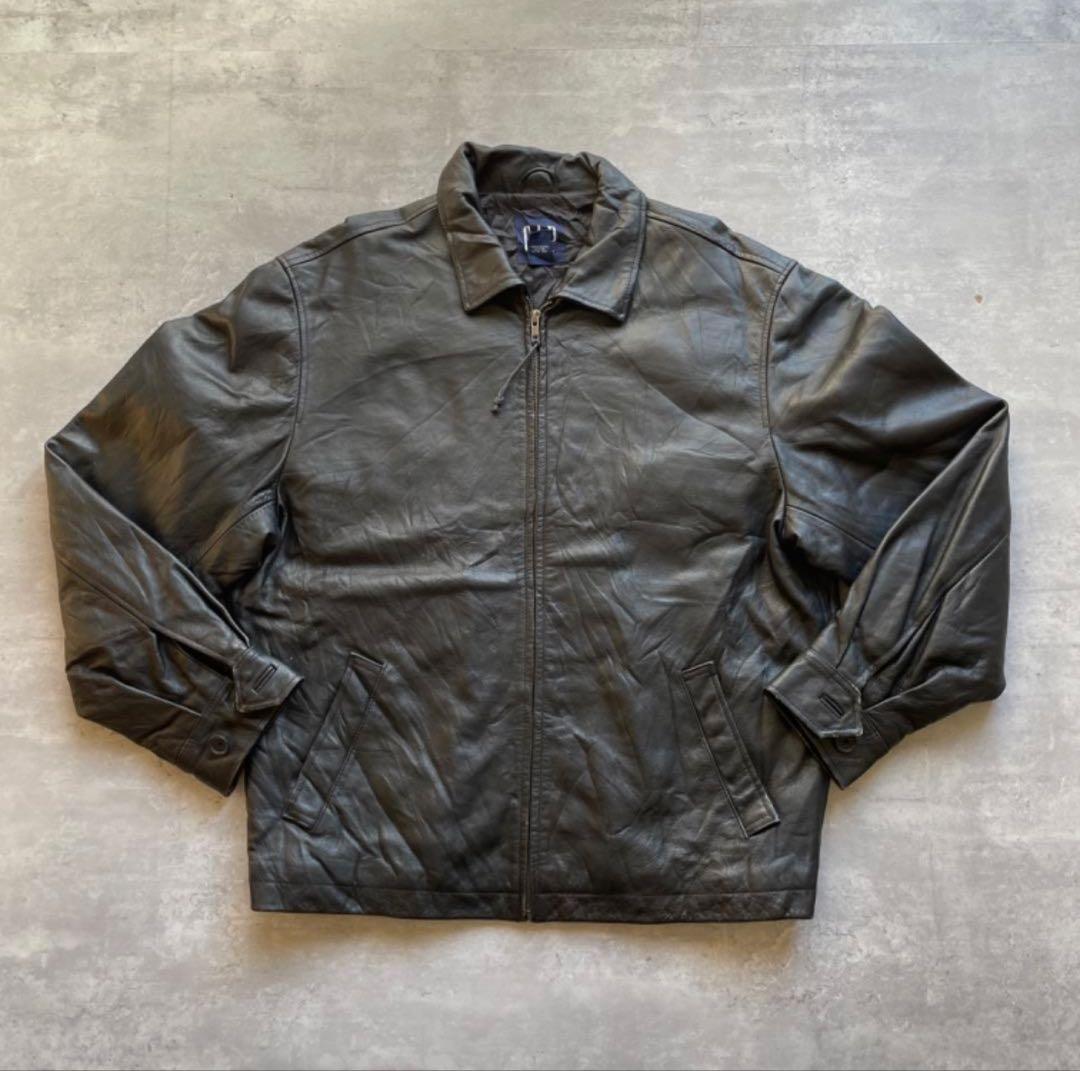 90s GAP シングルライダース レザージャケット 本革 M 90s GAP オールドギャップ Tバック 肉厚 レザー ジャケット 黒 M