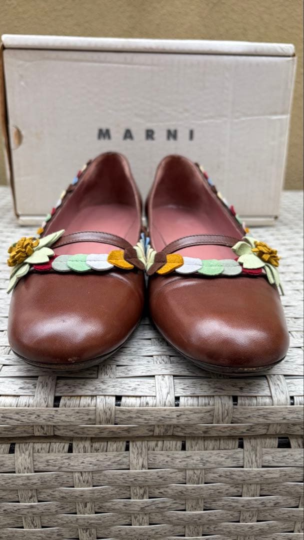 MARNI マルニ パンプス 立体花モチーフ　革靴　36.5 23.5cm 茶