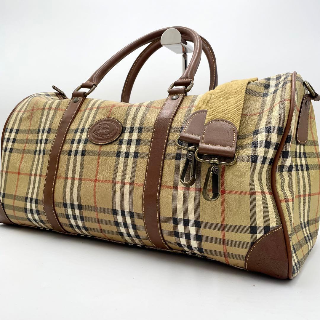 希少 Burberry バーバリー ボストンバッグ ショルダー紐付 ノバ