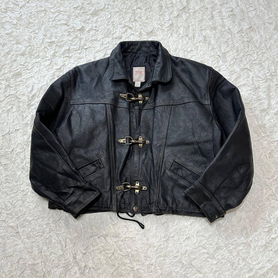 美品 ユーロ】レザー ファイヤーマンジャケット バックル 短丈 80s 90s