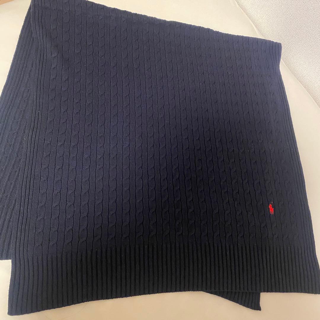 ラルフローレン 大判ケーブルニット ブランケット ひざ掛け ネイビー