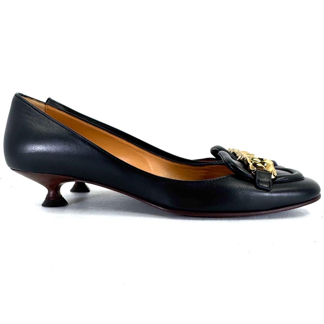 【Tod's】トッズ（24.5cm） メタルチェーン パンプス スクエアトゥ