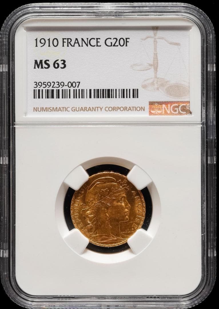 NGC-MS63 フランス マリアンヌ 金貨 第三共和政 20フラン 1910 - メルカリ