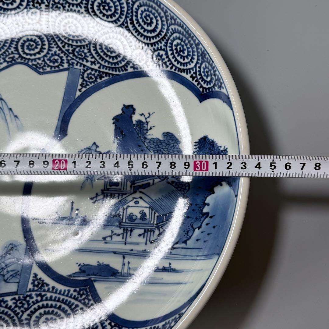 藍柿右衛門 渦福 染付白鷺図蛸唐草文様大皿 直径33cm