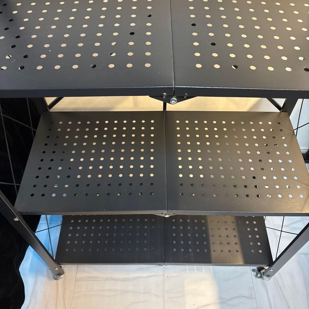 《 美品 》折りたたみラック 黒 キャスター付き 防錆 収納棚