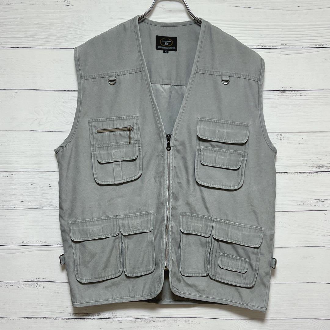 中*嶋様 多機能 フィッシングベスト グレー XL ギミック ハンティング