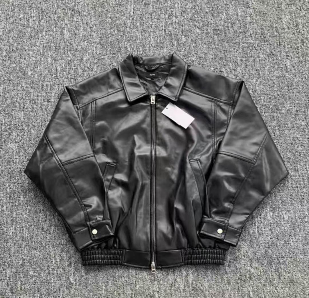 BEAMSブラックレザージャケット BEAMS（ビームス）ユーズド加工 レザー ジップブルゾン【ワイド