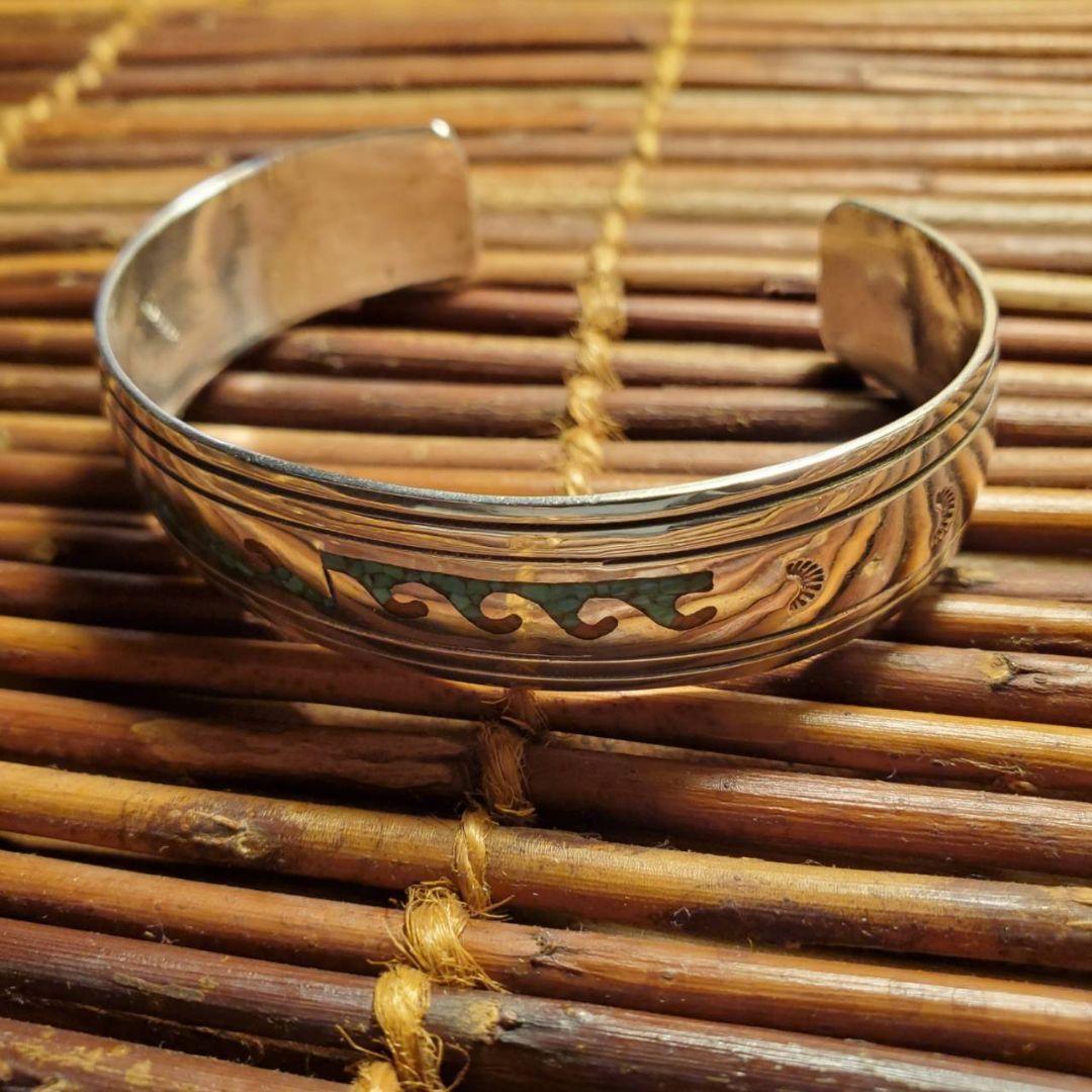 ナバホ族 ターコイズ コーラル インレイ バングル ヴィンテージ